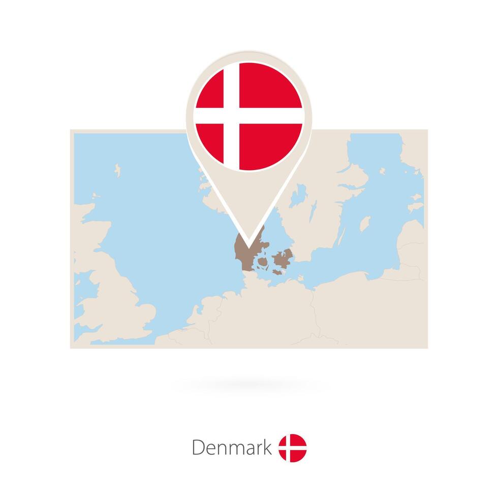 Rectangular map of Denmark with pin icon of Denmark vector