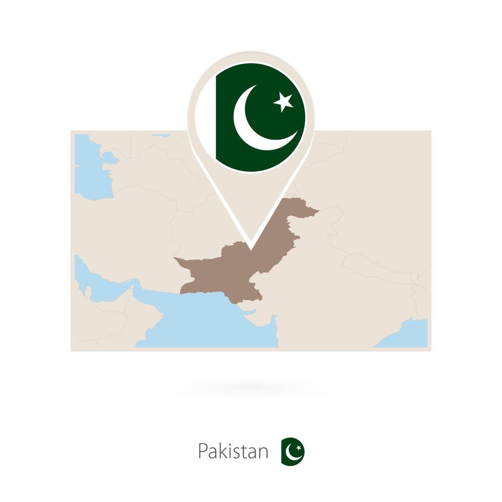 Rectangular map of Pakistan with pin icon of Pakistan vector