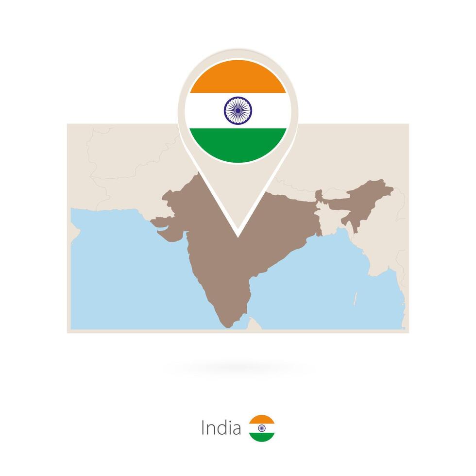 Rectangular map of India with pin icon of India vector