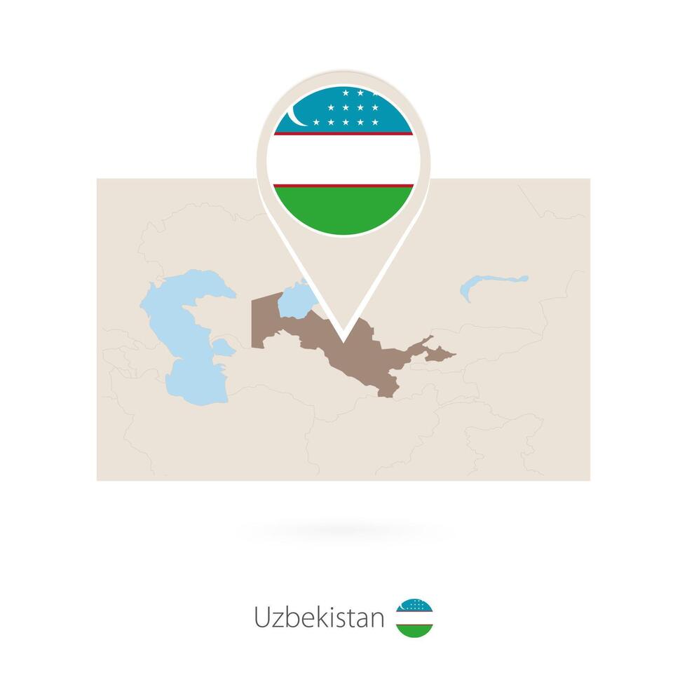 Rectangular map of Uzbekistan with pin icon of Uzbekistan vector