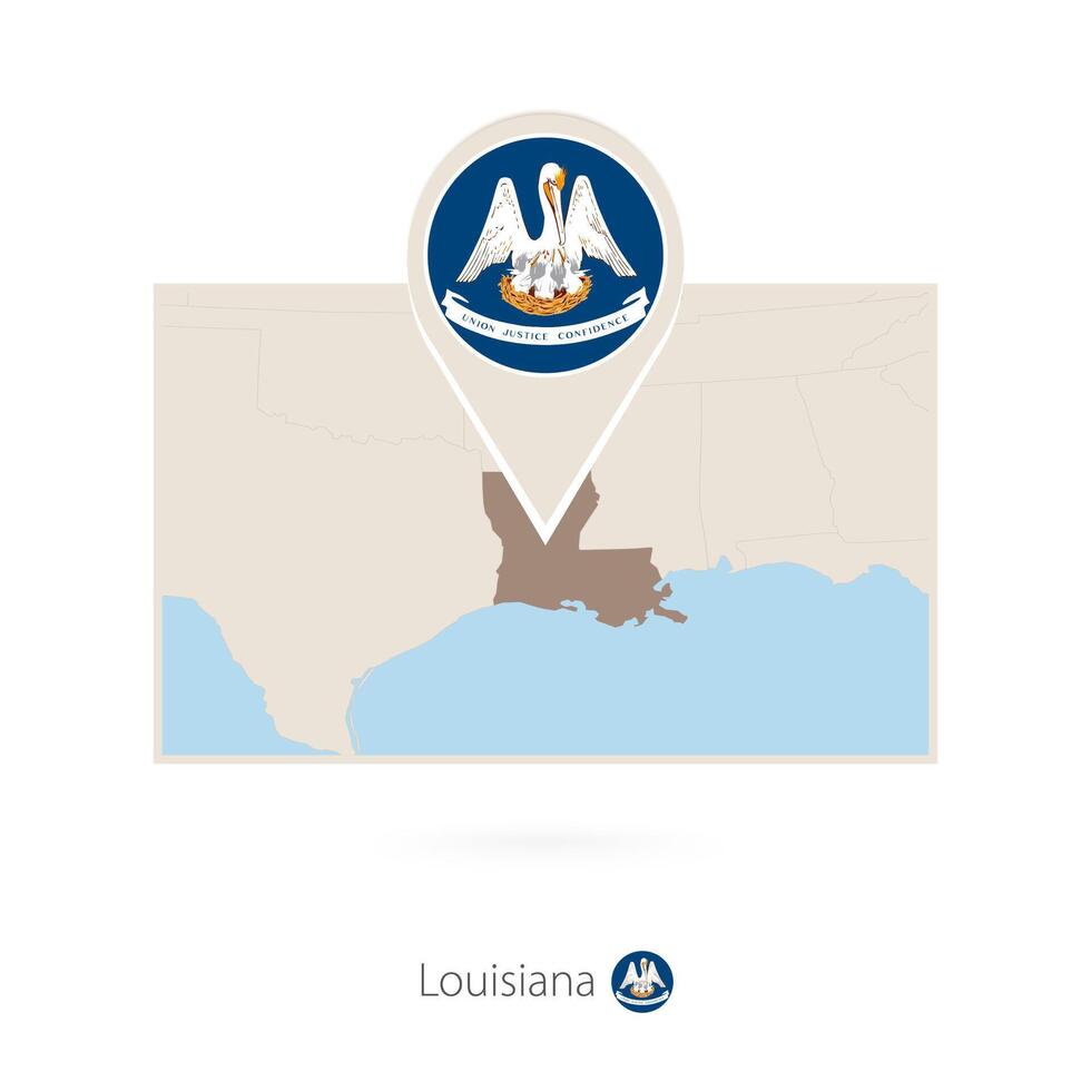 Rectangular map of US state Louisiana with pin icon of Louisiana vector
