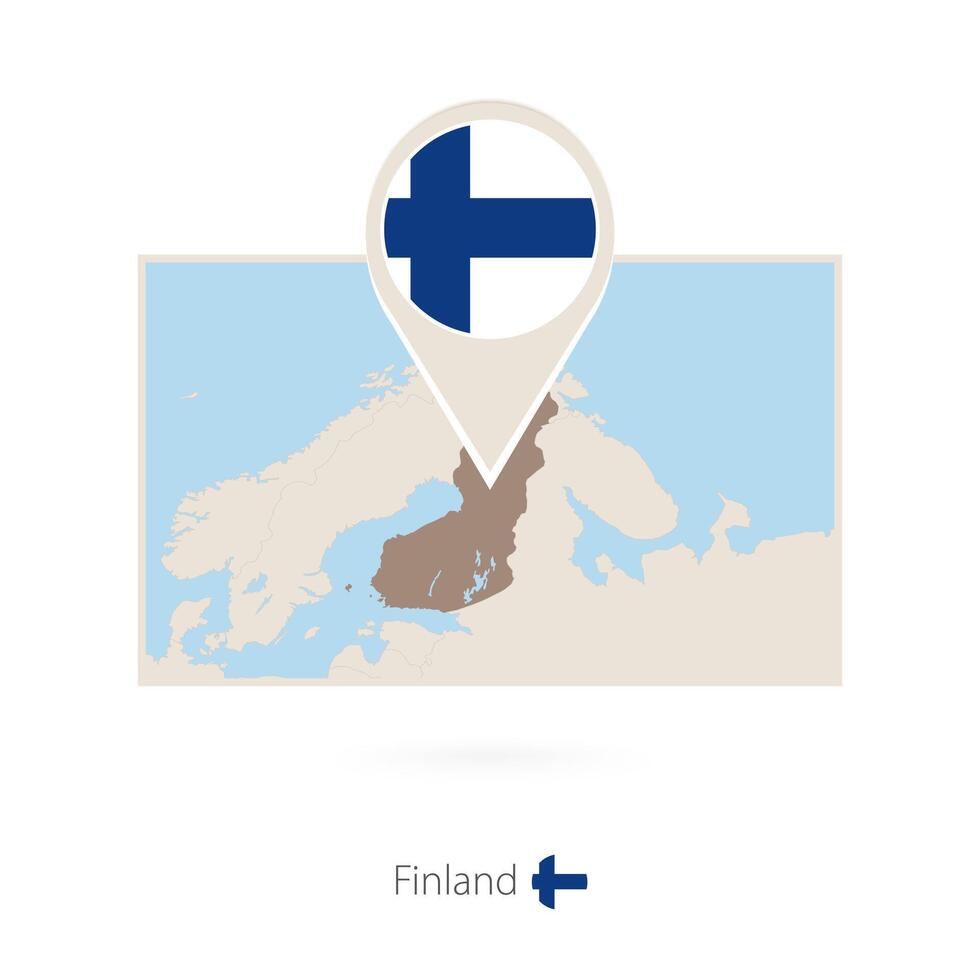 Rectangular map of Finland with pin icon of Finland vector