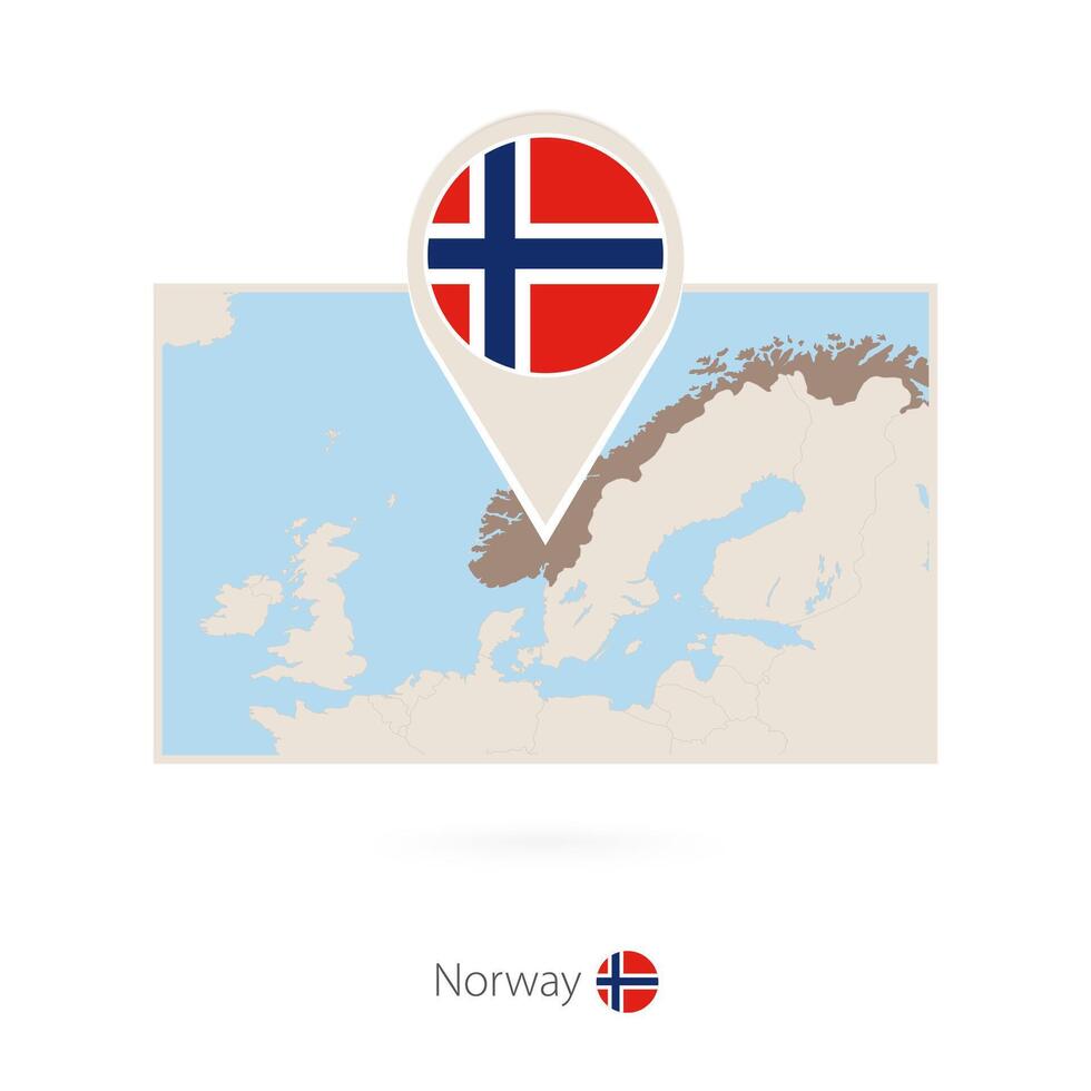 Rectangular map of Norway with pin icon of Norway vector