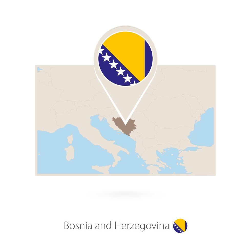 Rectangular map of Bosnia and Herzegovina with pin icon of Bosnia vector