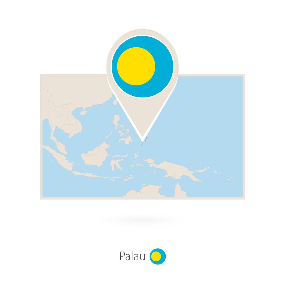 Rectangular map of Palau with pin icon of Palau vector