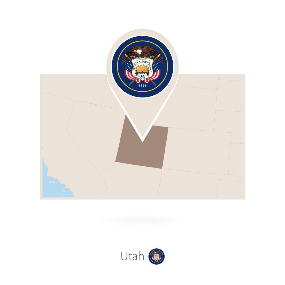 Rectangular map of US state Utah with pin icon of Utah vector