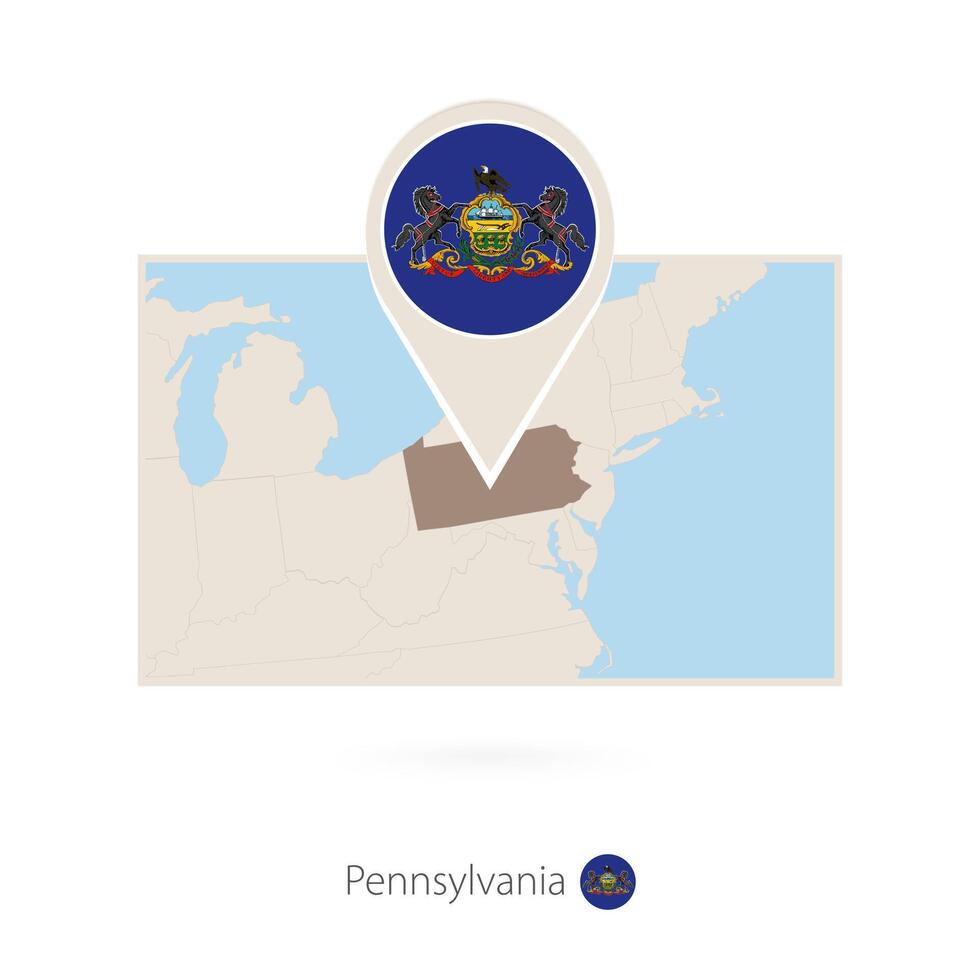 Rectangular map of US state Pennsylvania with pin icon of Pennsylvania vector