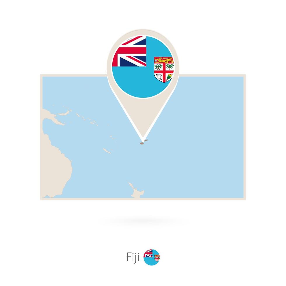 Rectangular map of Fiji with pin icon of Fiji vector