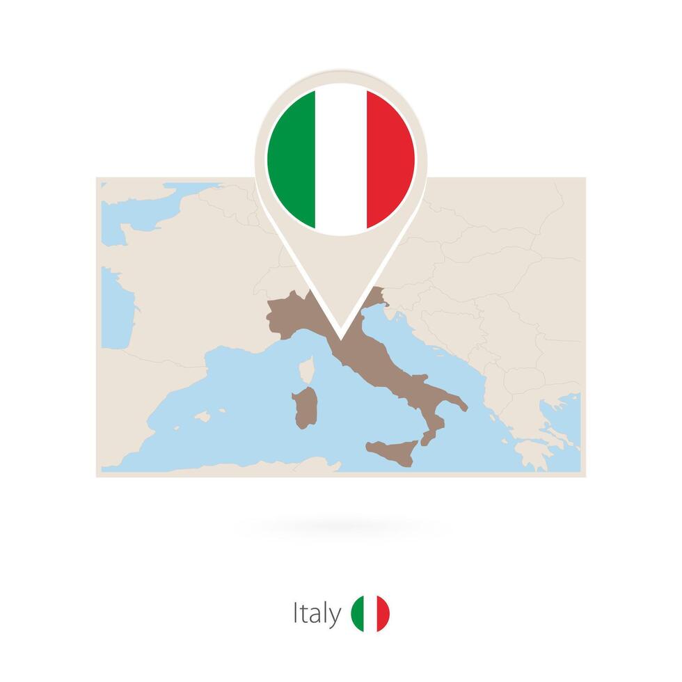 Rectangular map of Italy with pin icon of Italy vector