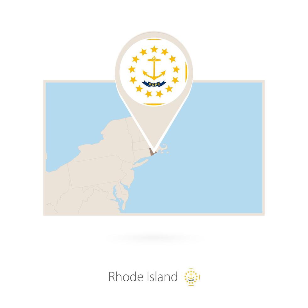Rectangular map of US state Rhode Island with pin icon of Rhode Island vector