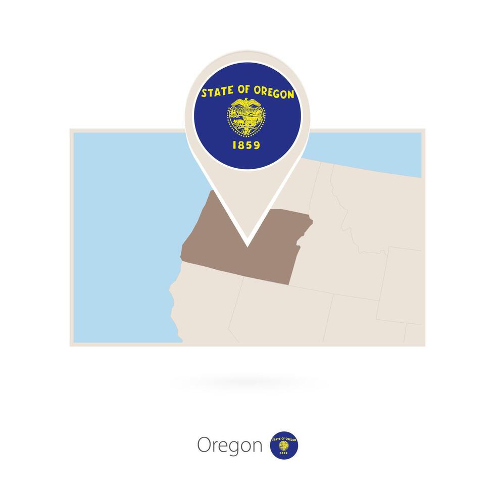 Rectangular map of US state Oregon with pin icon of Oregon vector