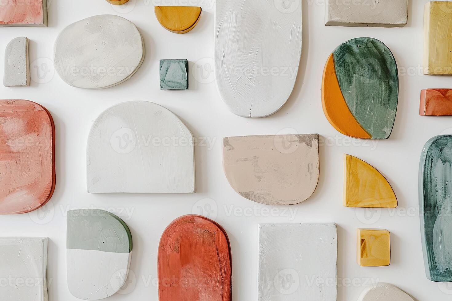 Composition of abstract, painted minimalist shapes in soft pastels offers a serene and modern artistic expression, perfect for contemporary interiors. photo