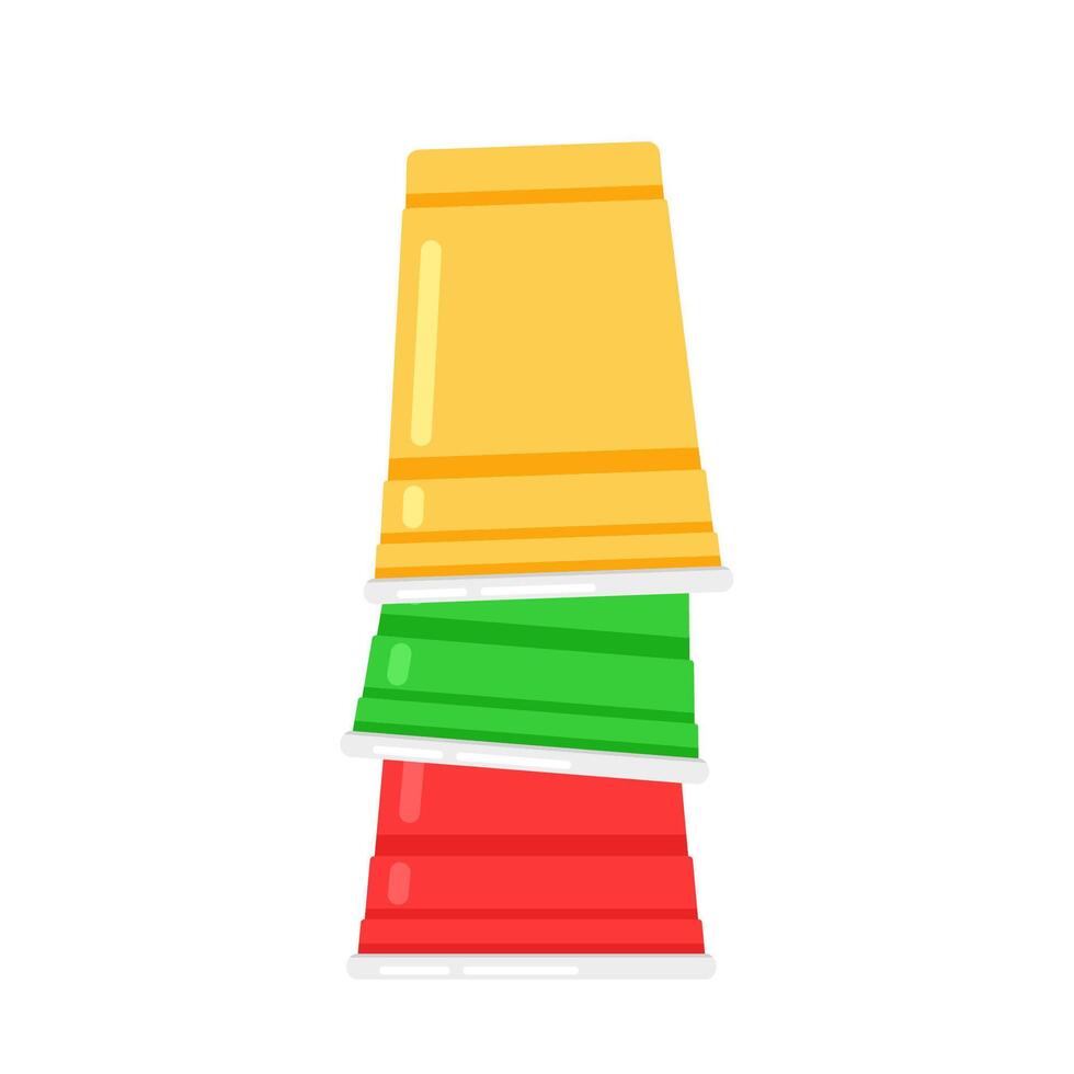 Plastic cups . Red Beer Pong plastic cups with ball. Traditional drinking game illustration. vector