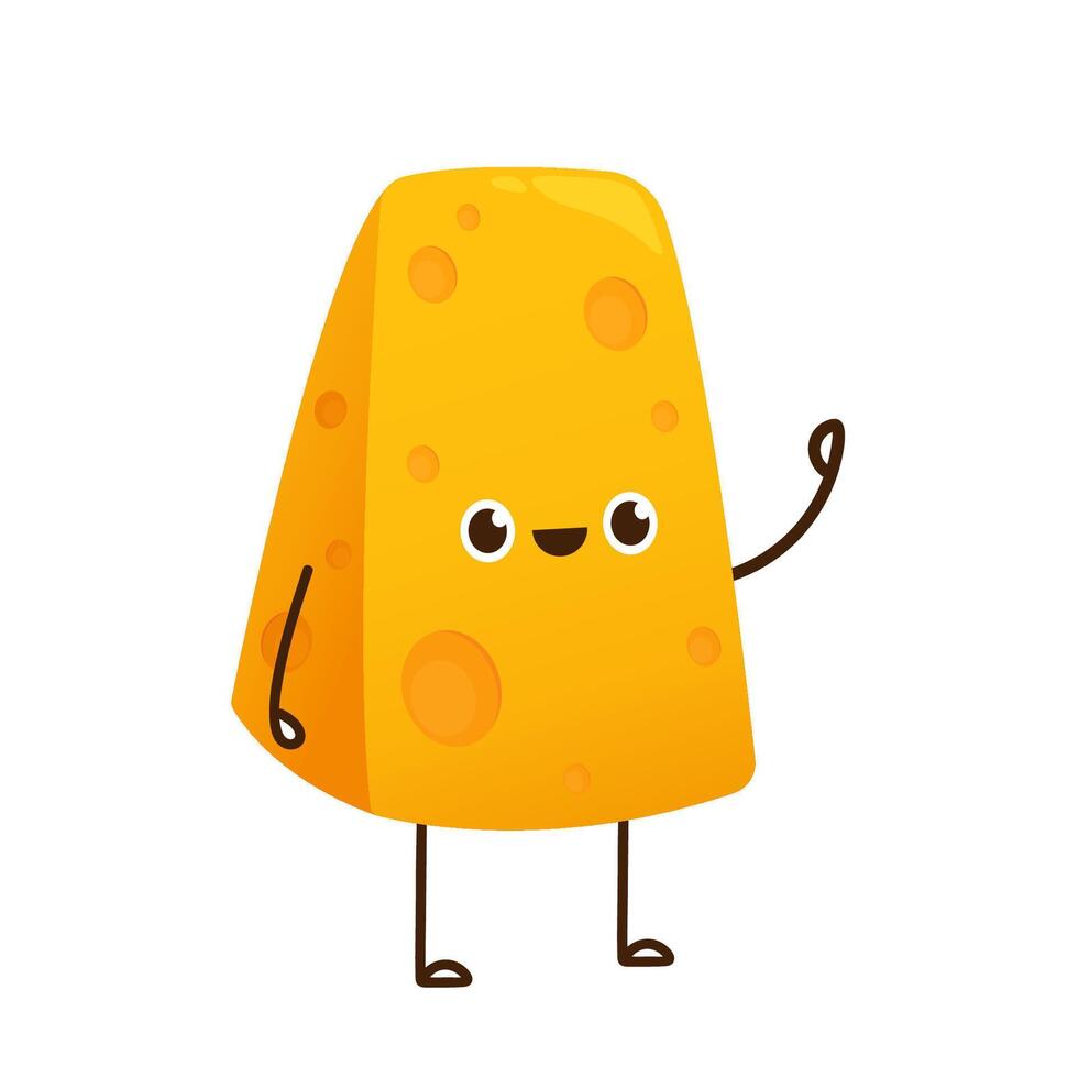 Cute happy cheese character. Funny food emoticon in flat style. Dairy emoji illustration. vector