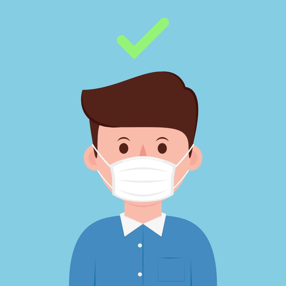 Men showing how to wearing protective mask correctly. Face mask . vector