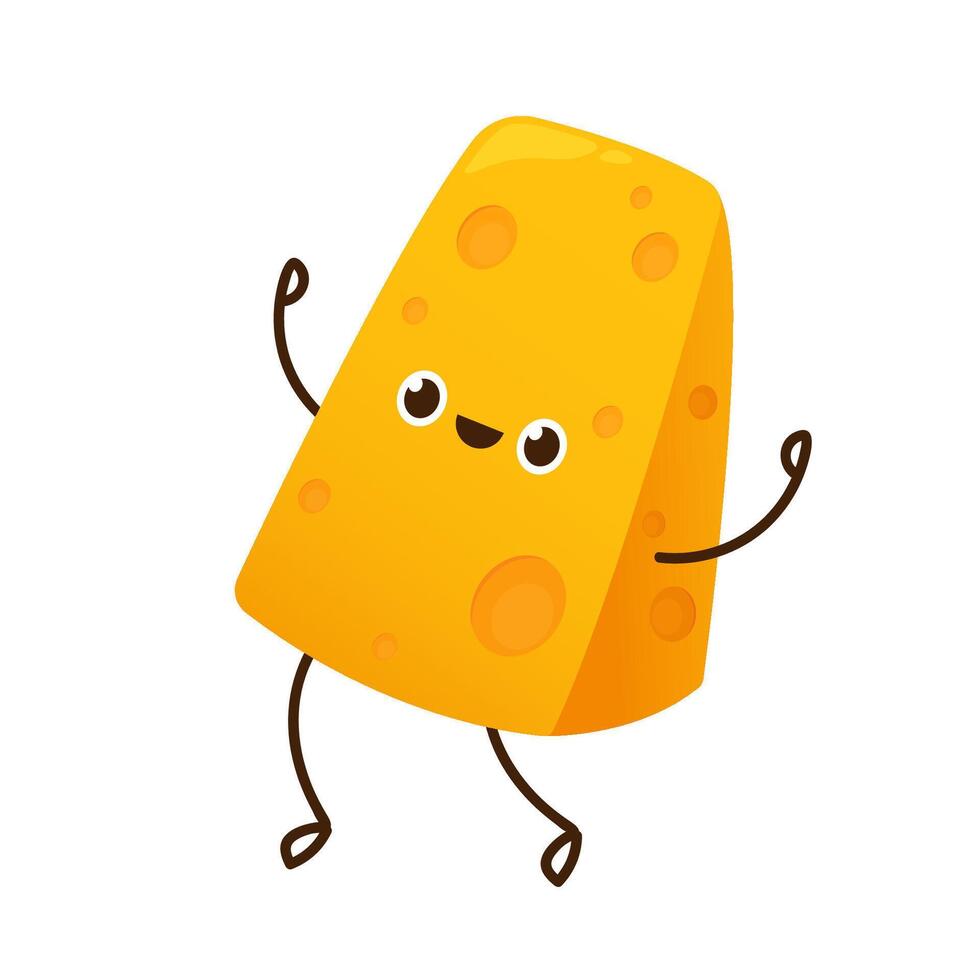 Cute happy cheese character. Funny food emoticon in flat style. Dairy emoji illustration. vector