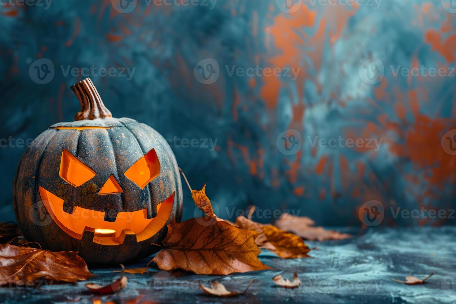 Dark Halloween background with empty space, perfect for spooky seasonal promotions. Pumpkin, Jack O'Lantern. Copy space for text. Happy Halloween. Mystical backdrop. photo