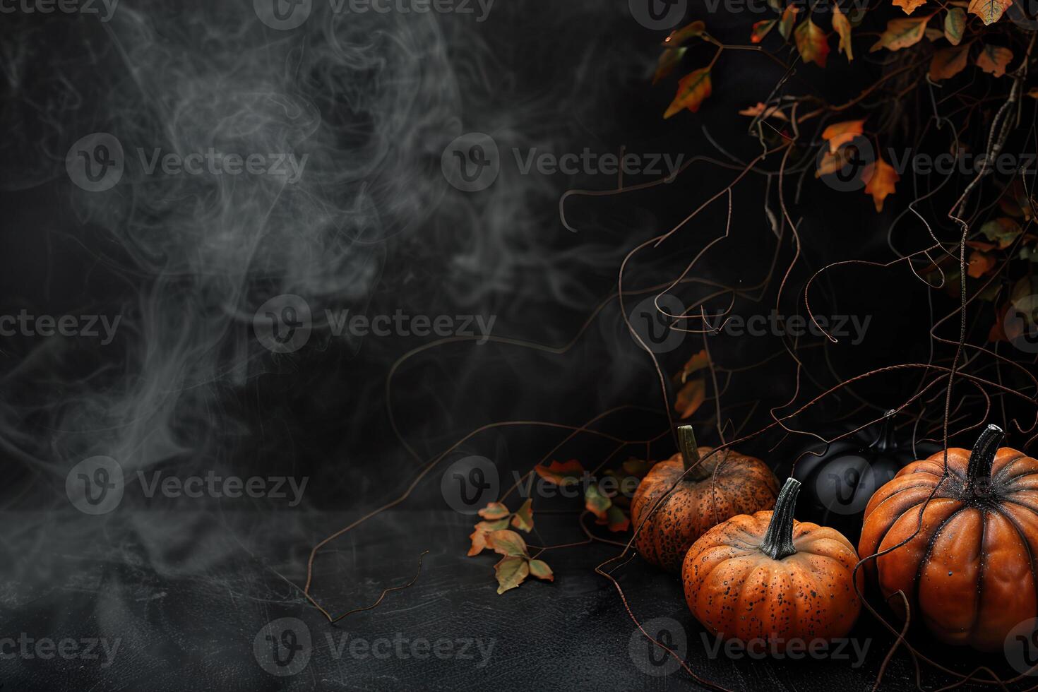 Dark Halloween background with empty space, perfect for spooky seasonal promotions. Pumpkin, Jack O'Lantern. Copy space for text. Happy Halloween. Mystical backdrop. photo
