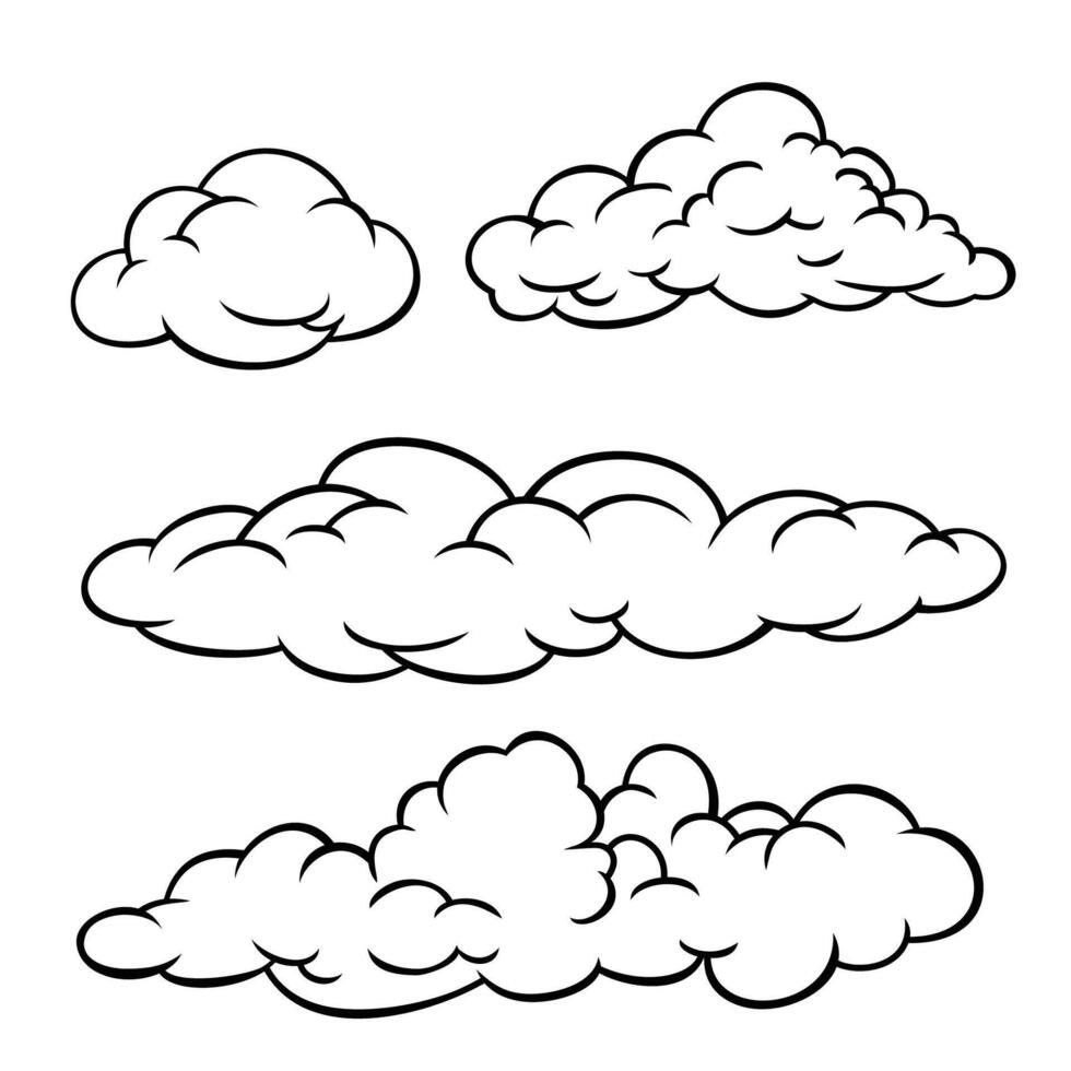 set of outline cloud illustration. white cloud collection. vector