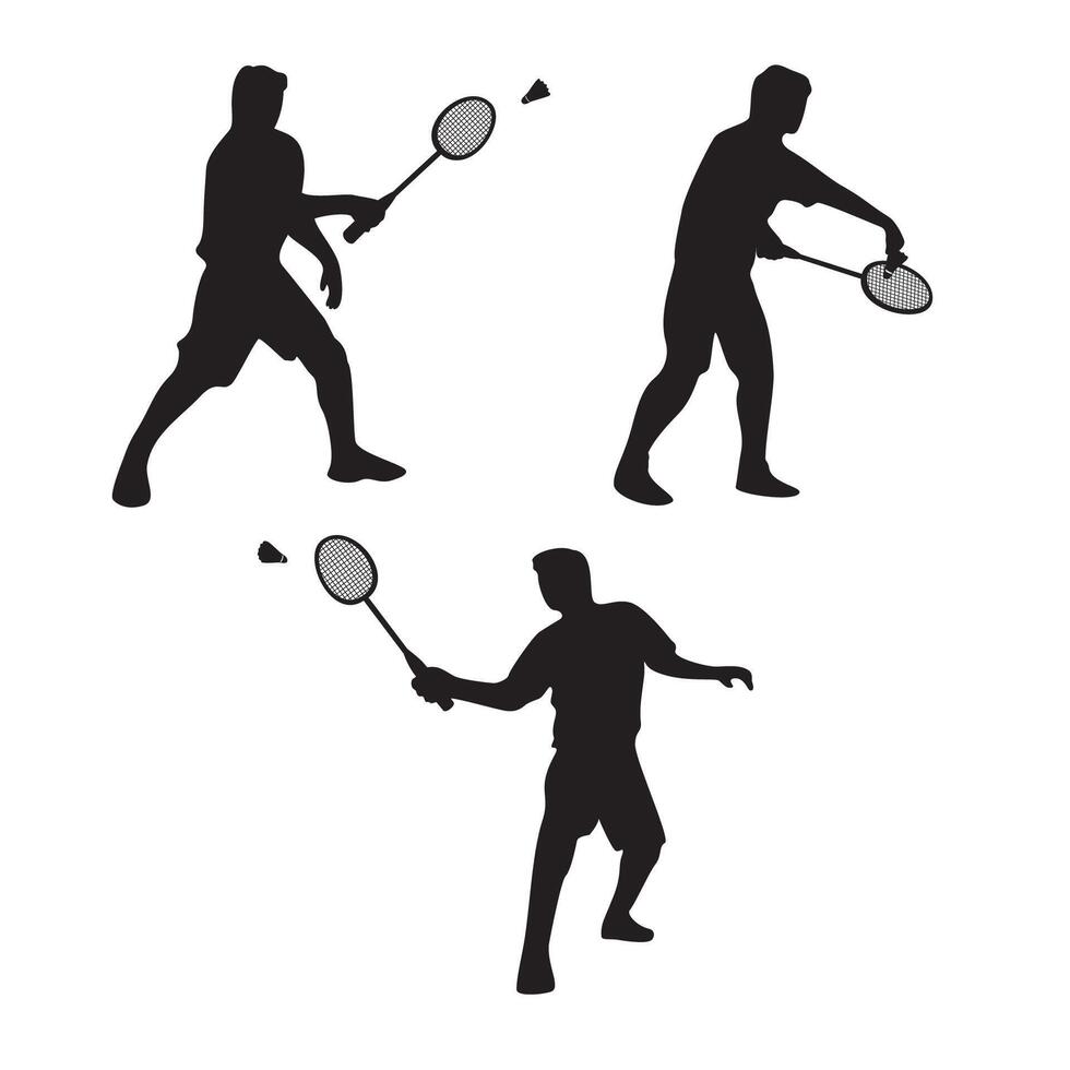 set of badminton player silhouette design. athlete sign and symbol. vector