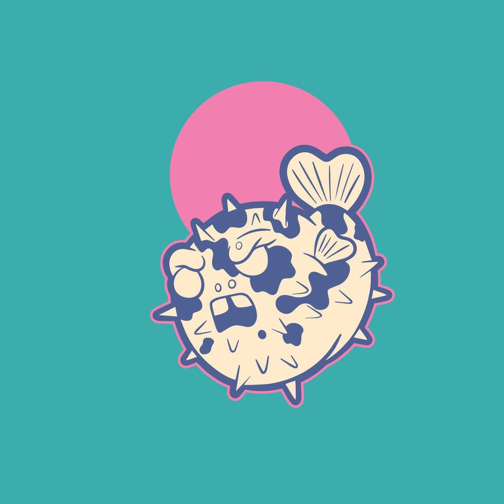 pufferfish animal logo, illustration template design vector