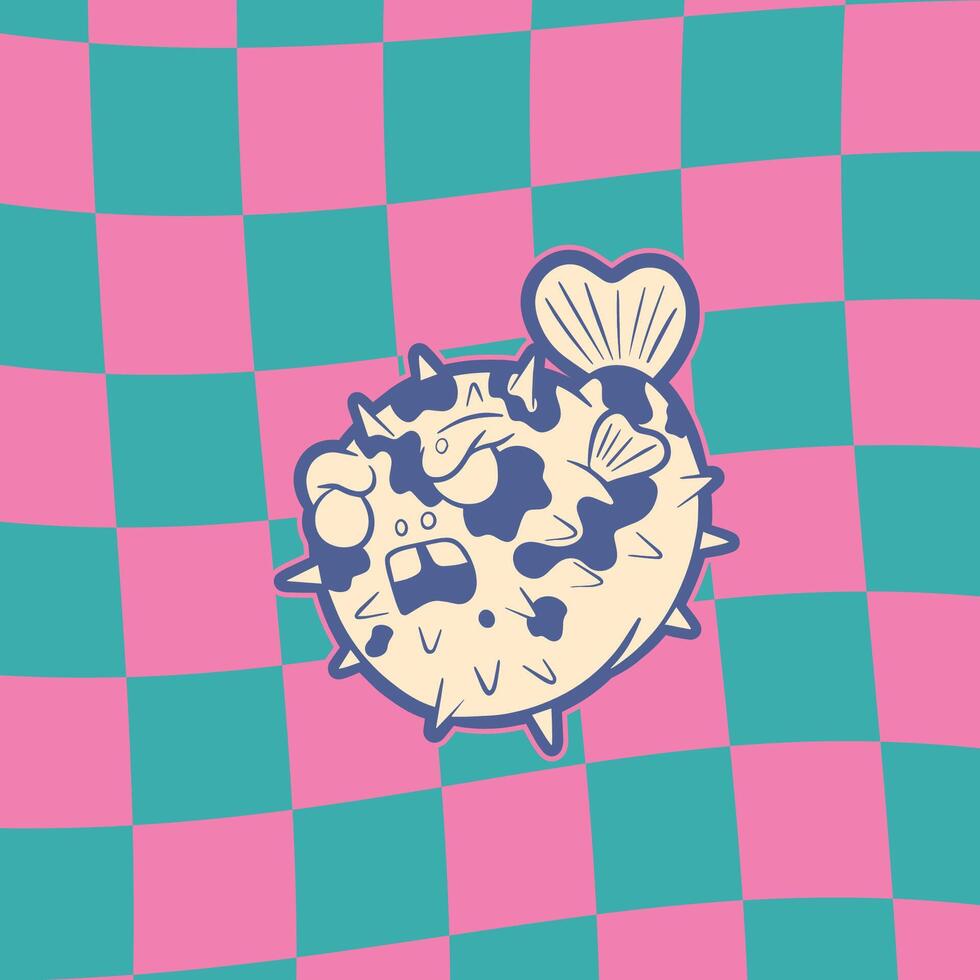 pufferfish animal logo, illustration template design vector