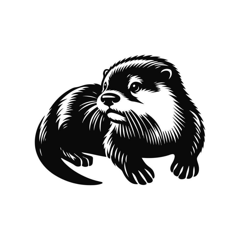 Otter Animal black silhouette with white color background vector