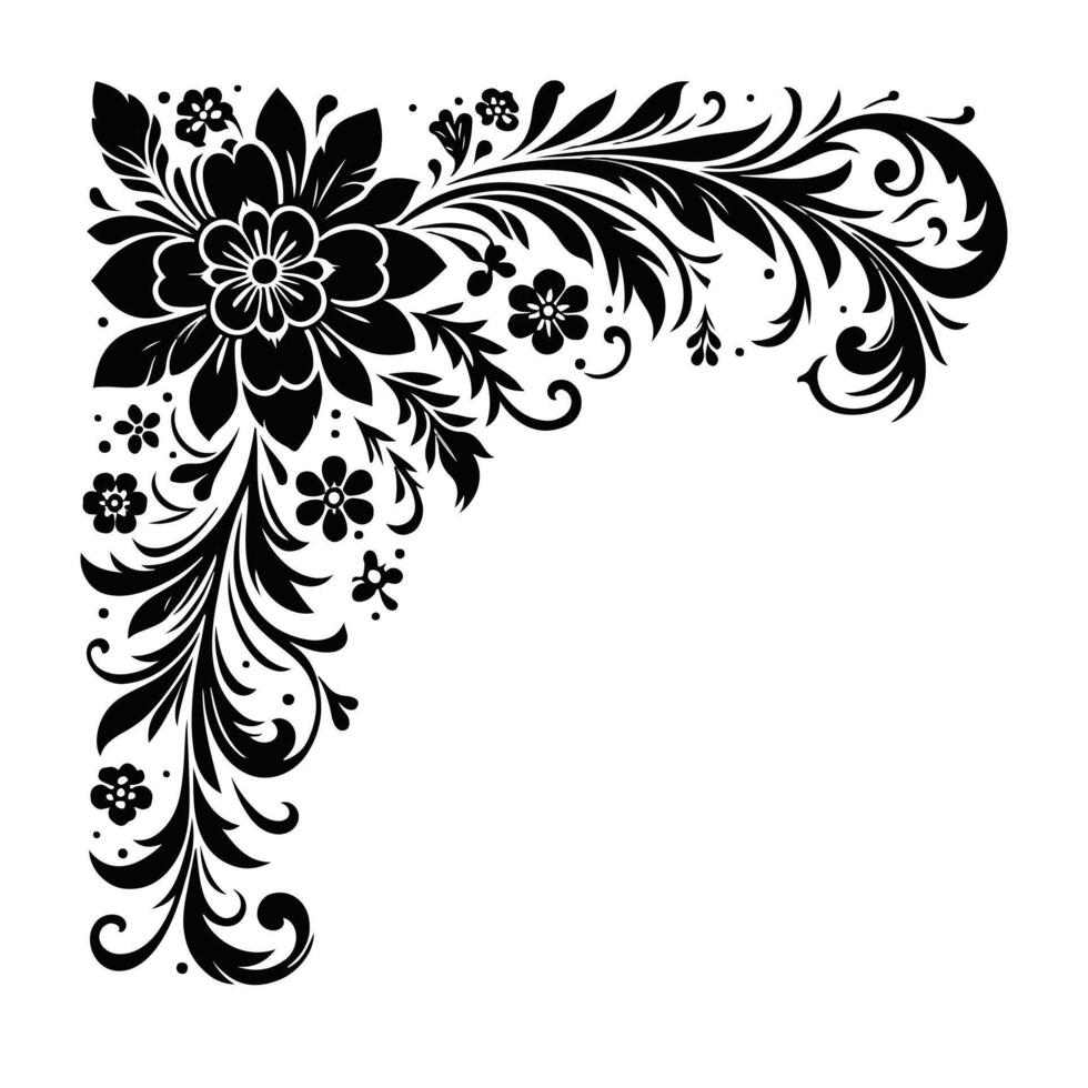 Floral Corner border black with white color background vector