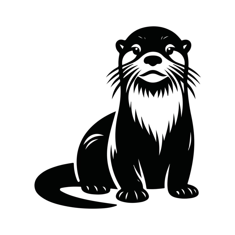 Otter Animal black silhouette with white color background vector
