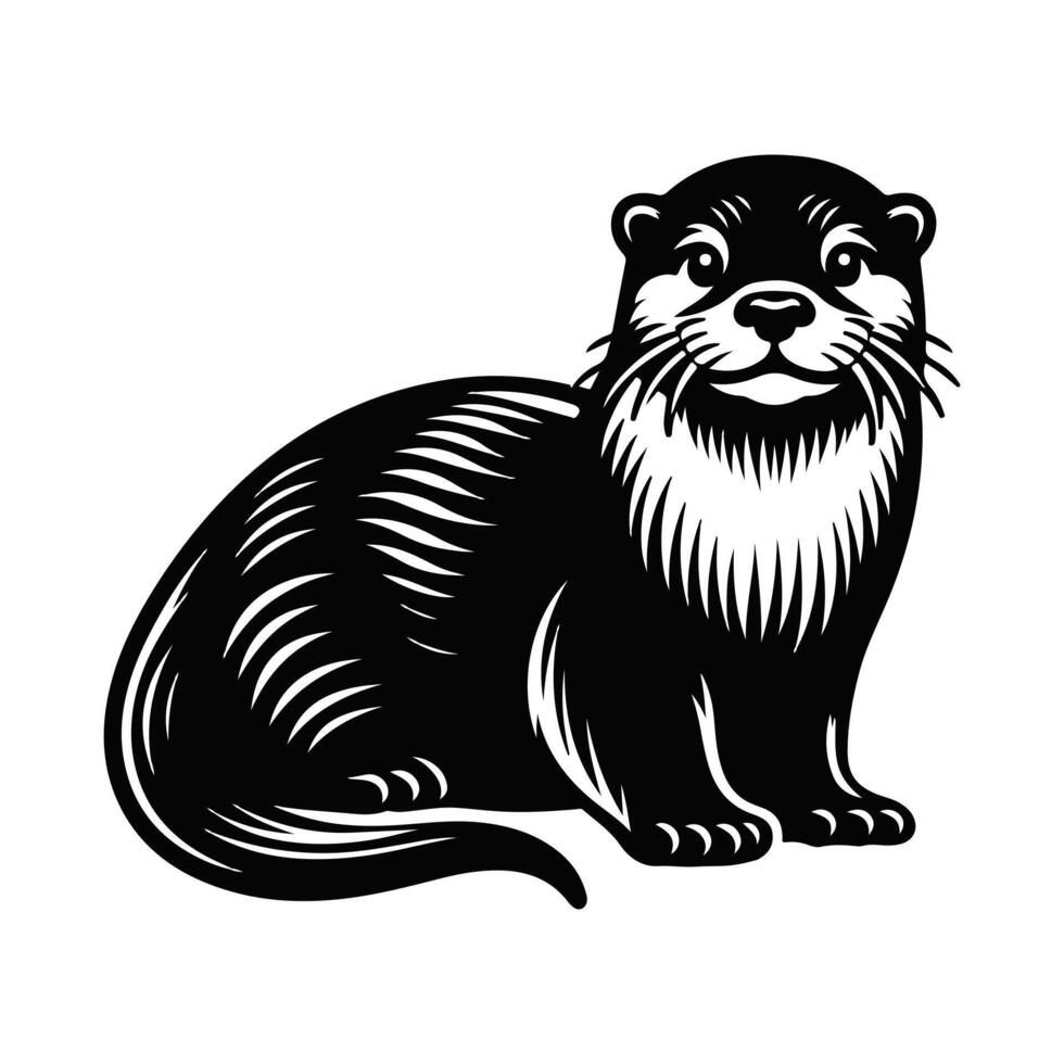 Otter Animal black silhouette with white color background vector