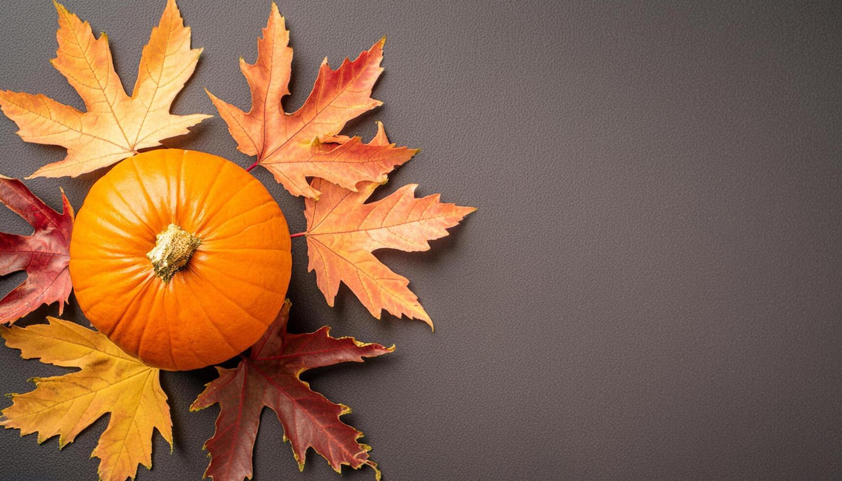 Halloween and Autumn decoration concept made from autumn leaves and pumpkin photo
