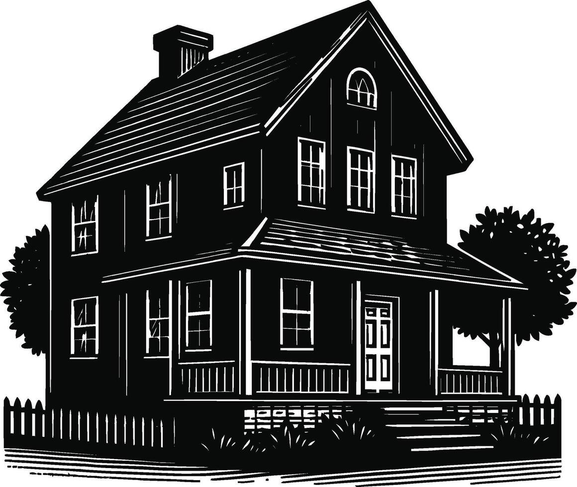 House silhouette with trees on background flat illustration, Minimal House on white background vector