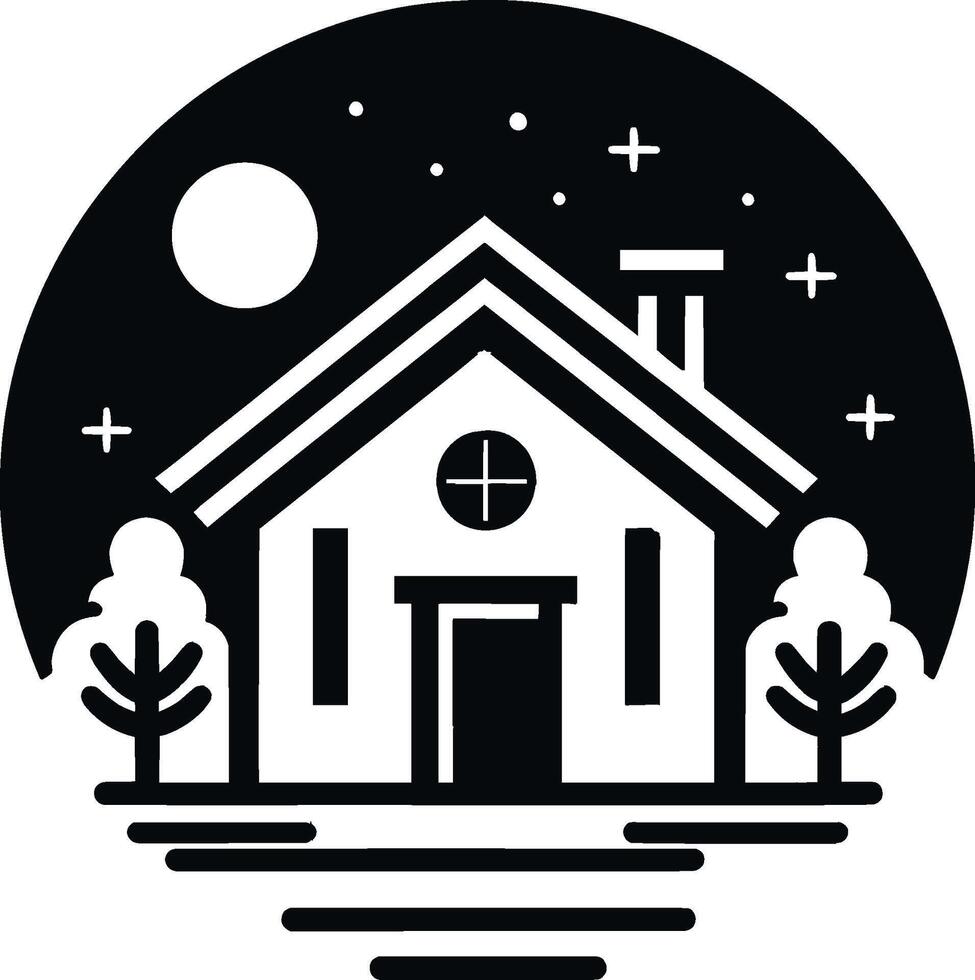House silhouette with trees on background flat illustration, Minimal House on white background vector