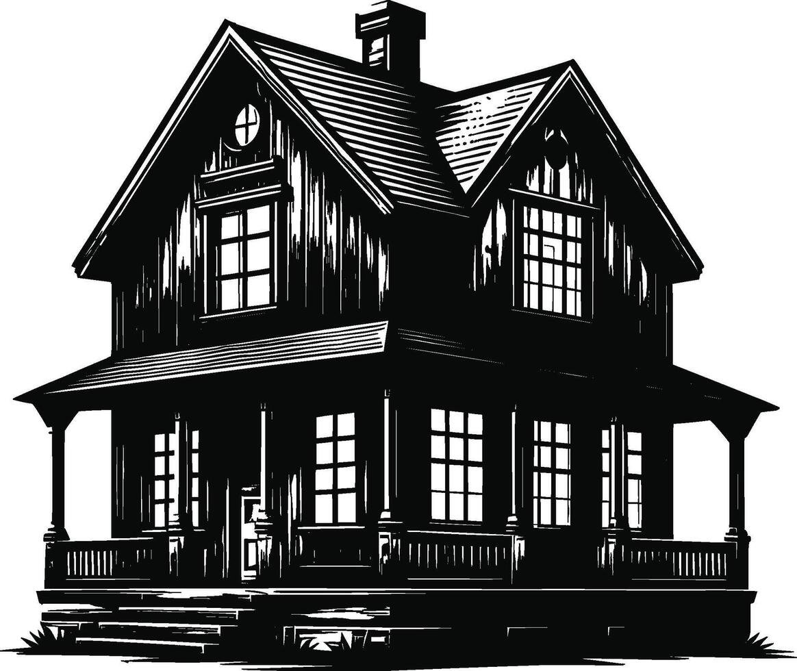 House silhouette with trees on background flat illustration, Minimal House on white background vector