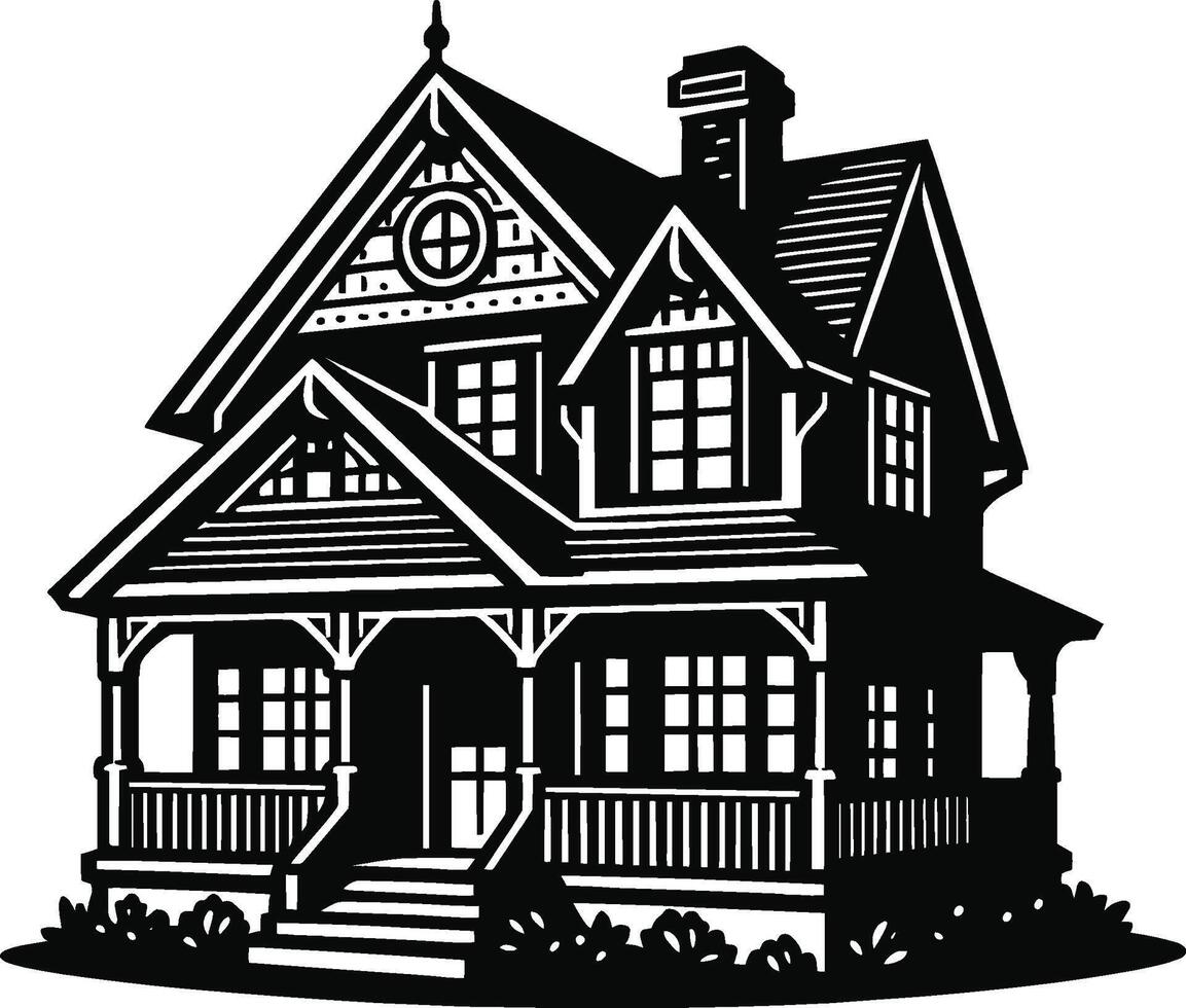 House silhouette with trees on background flat illustration, Minimal House on white background vector