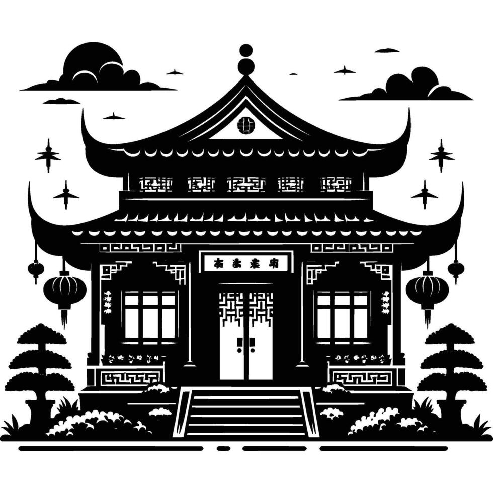 Traditional Japanese House silhouette on white background vector