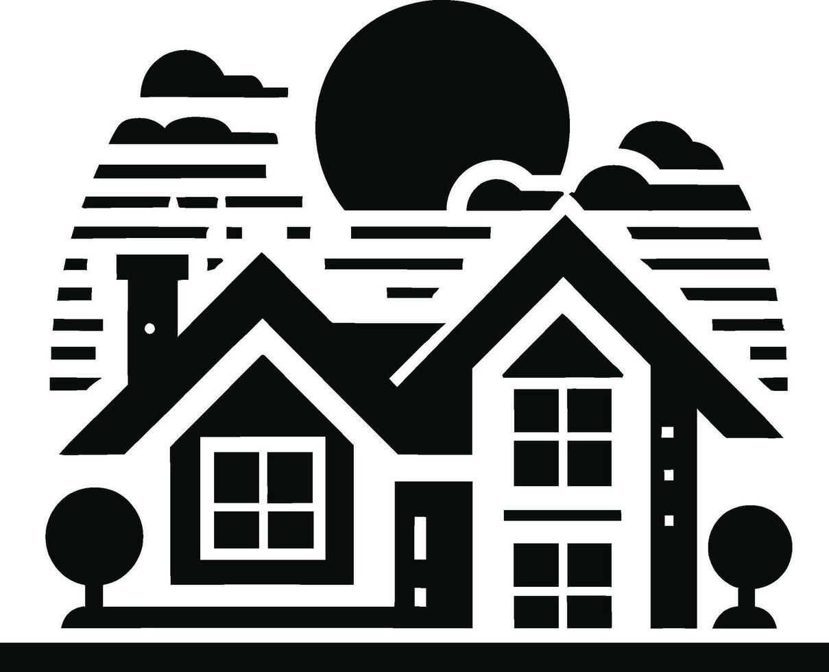 House silhouette with trees on background flat illustration, Minimal House on white background vector