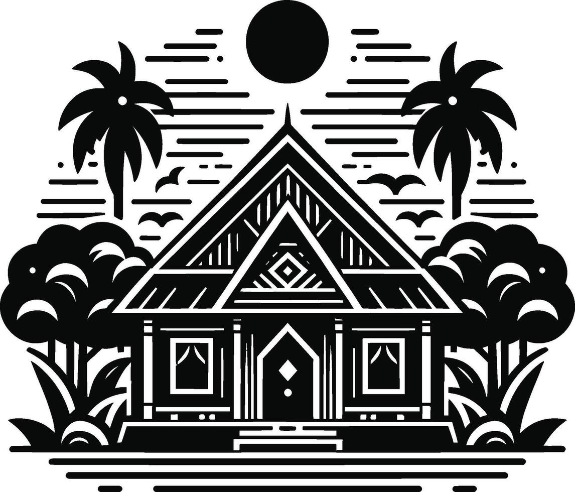 House silhouette with trees on background flat illustration, Minimal House on white background vector