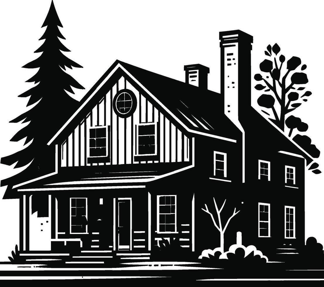 House silhouette with trees on background flat illustration, Minimal House on white background vector