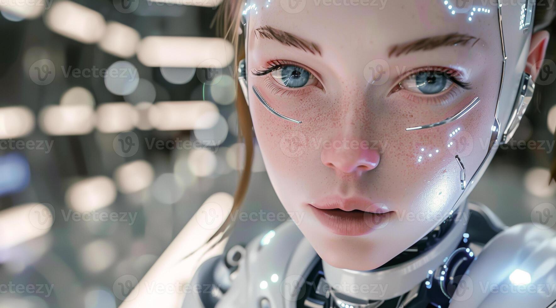 woman android, robot, modern technology. work in the laboratory, in the office, introducing new modern technologies photo