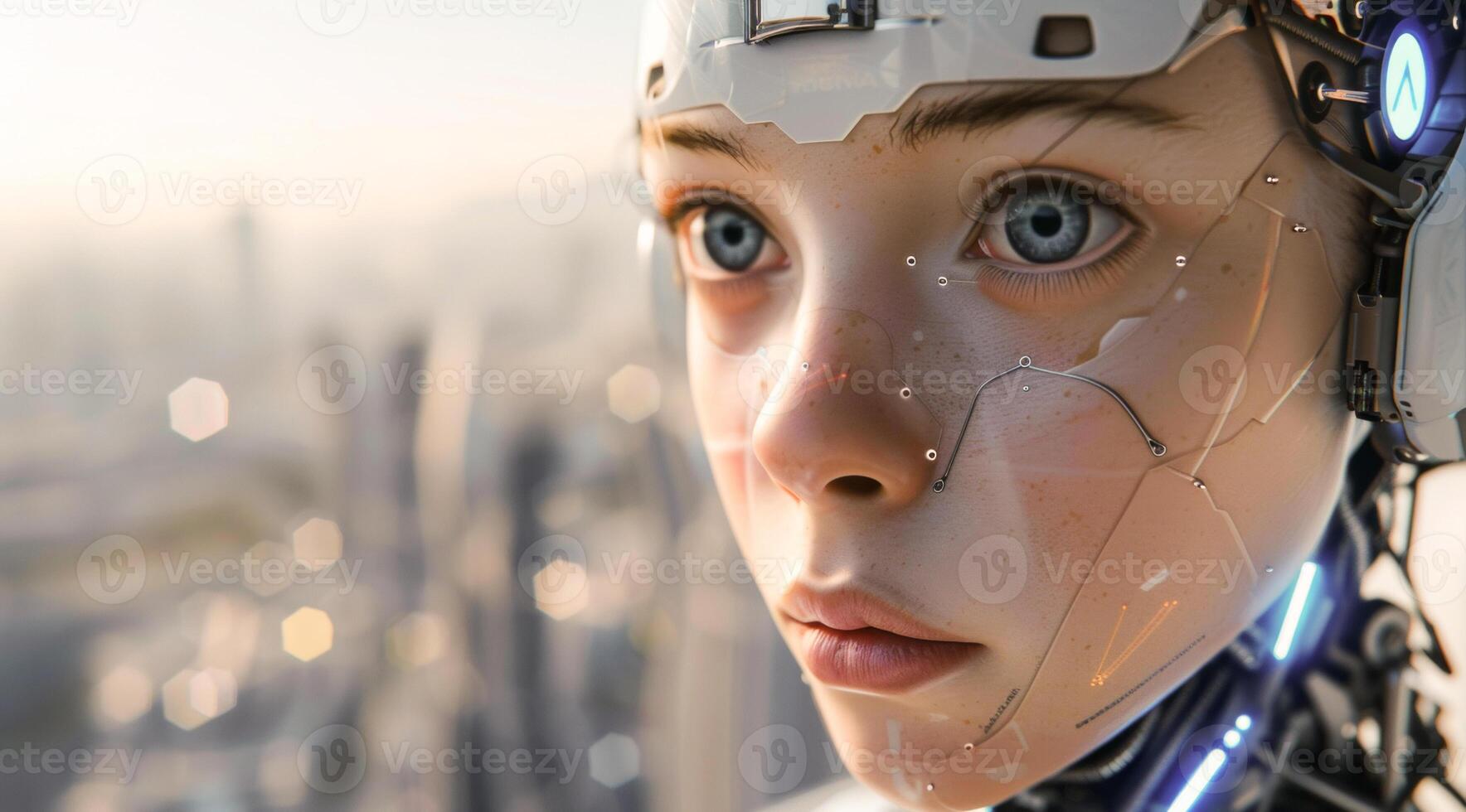 woman android, robot, modern technology. work in the laboratory, in the office, introducing new modern technologies photo