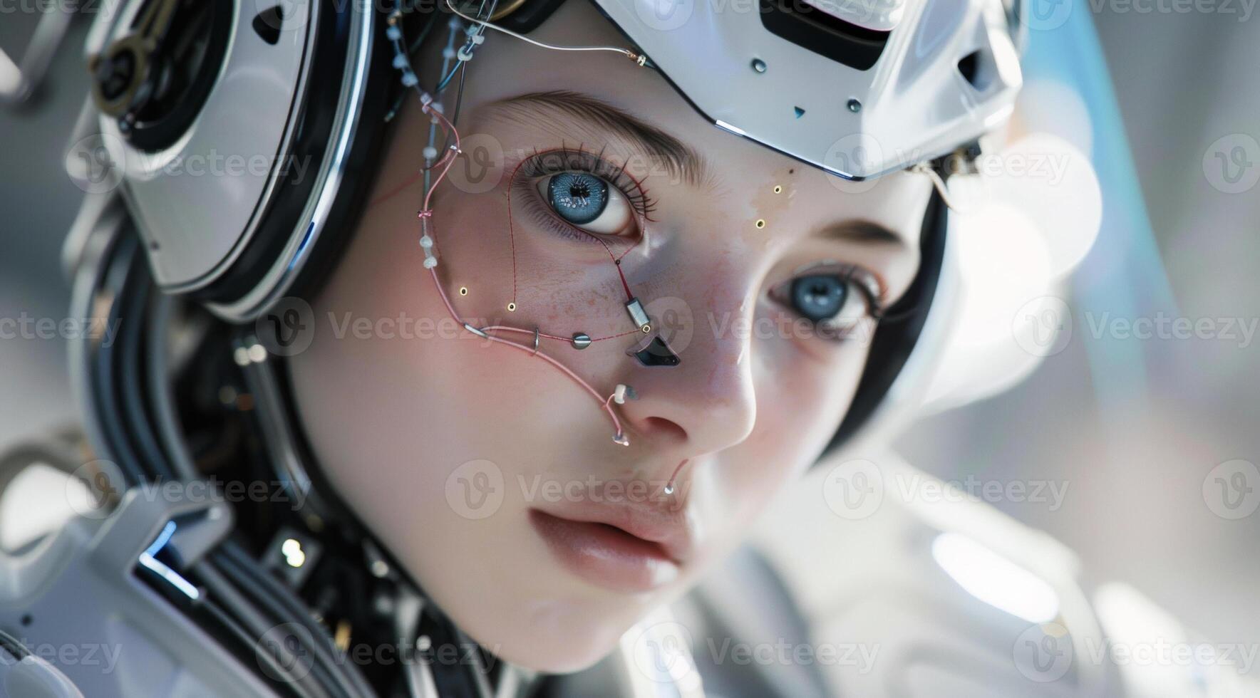 woman android, robot, modern technology. work in the laboratory, in the office, introducing new modern technologies photo