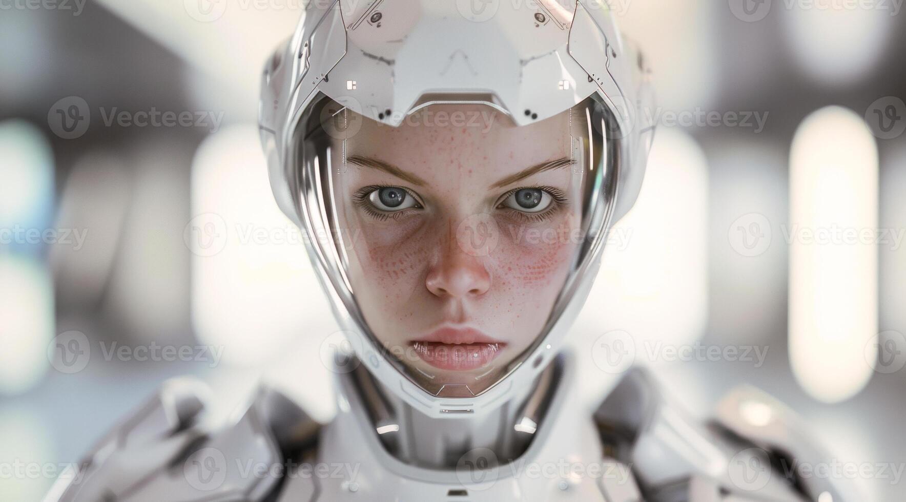 woman android, robot, modern technology. work in the laboratory, in the office, introducing new modern technologies photo