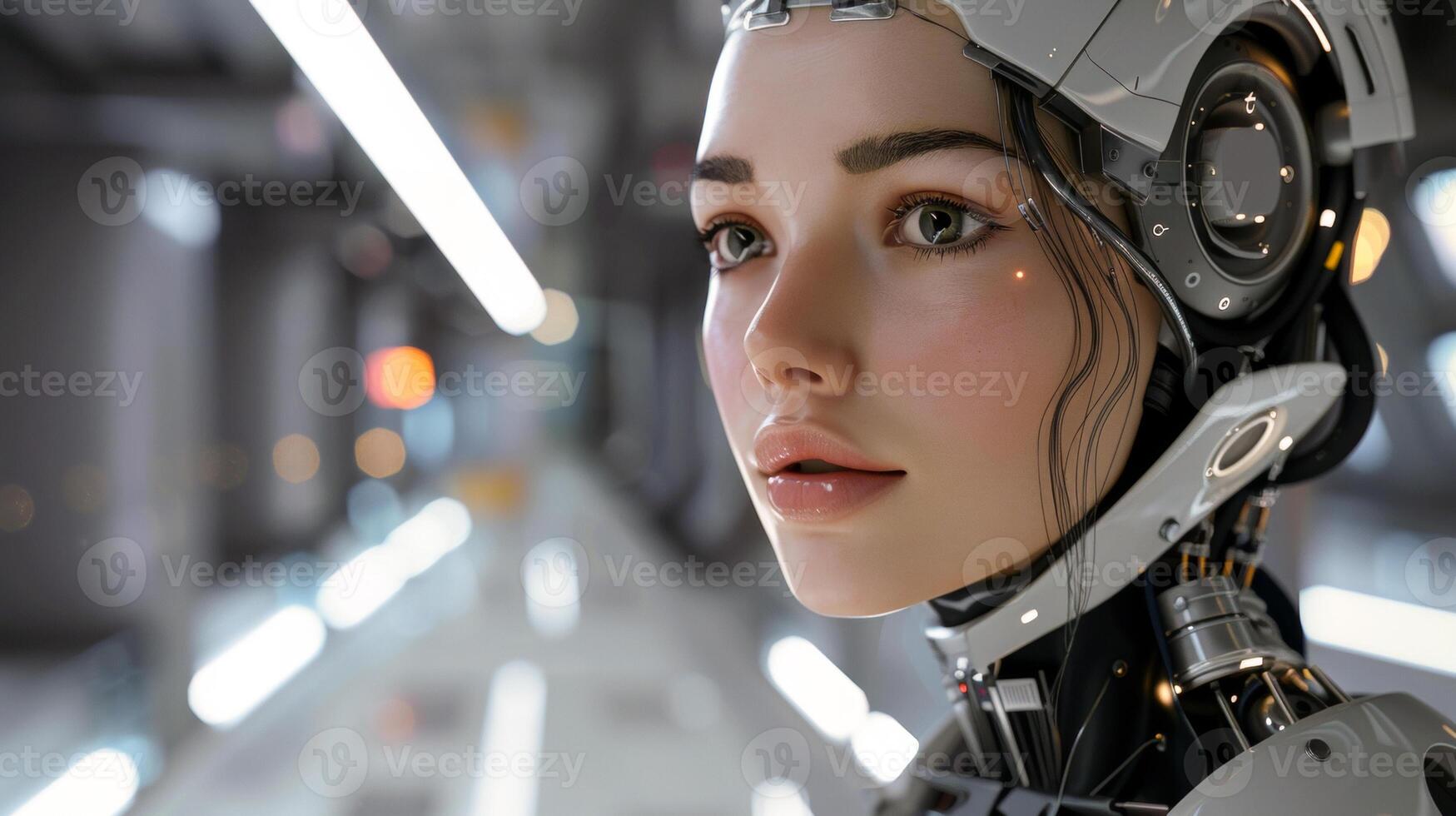 woman android, robot, modern technology. work in the laboratory, in the office, introducing new modern technologies photo