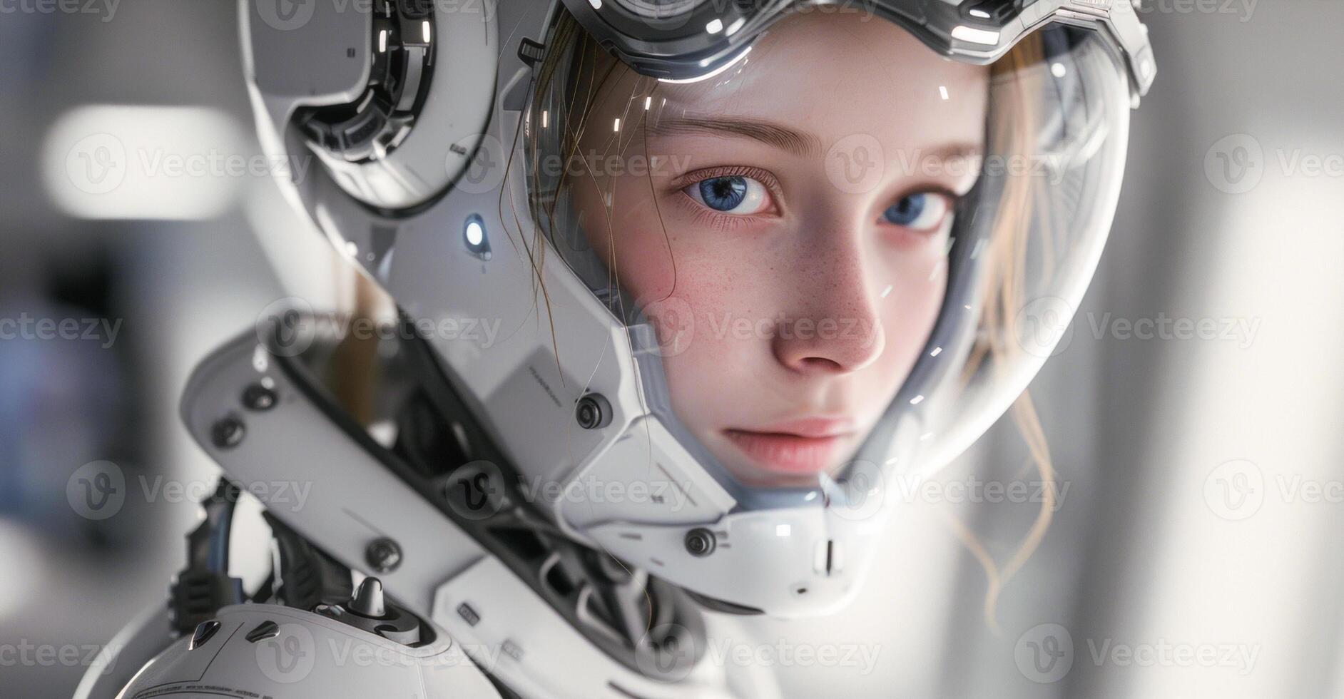 woman android, robot, modern technology. work in the laboratory, in the office, introducing new modern technologies photo