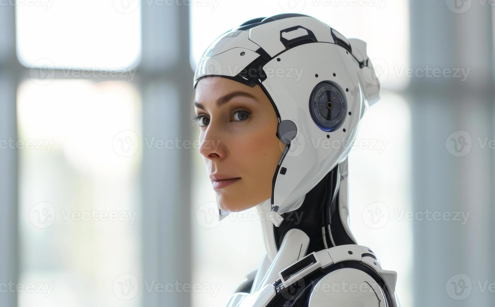 woman android, robot, modern technology. work in the laboratory, in the office, introducing new modern technologies photo