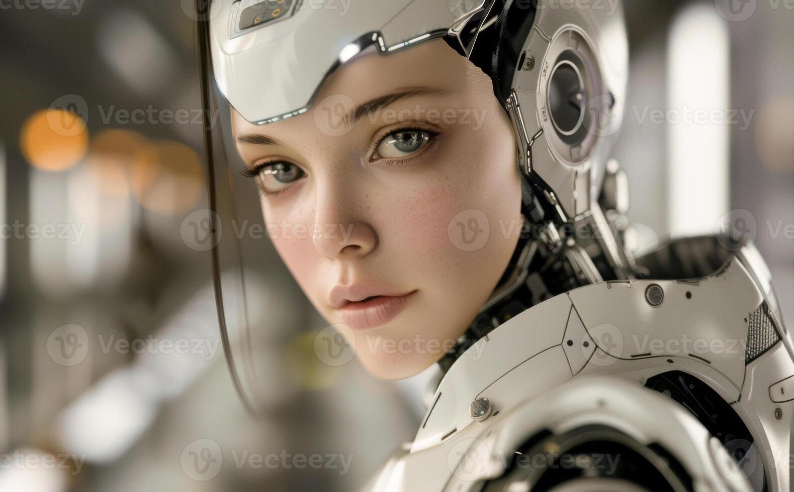 woman android, robot, modern technology. work in the laboratory, in the office, introducing new modern technologies photo
