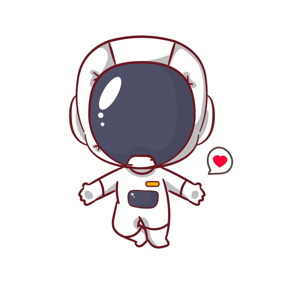 Cute astronaut floating with open hands cartoon character. Space and science concept design. Hand drawn flat adorable chibi illustration. Icon logo mascot isolated background. vector