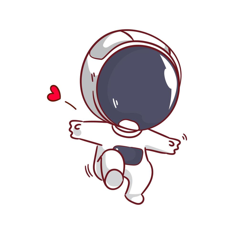 Cute astronaut jumping cartoon character. Space and science concept design. Hand drawn flat adorable chibi illustration. Icon logo mascot isolated background. vector