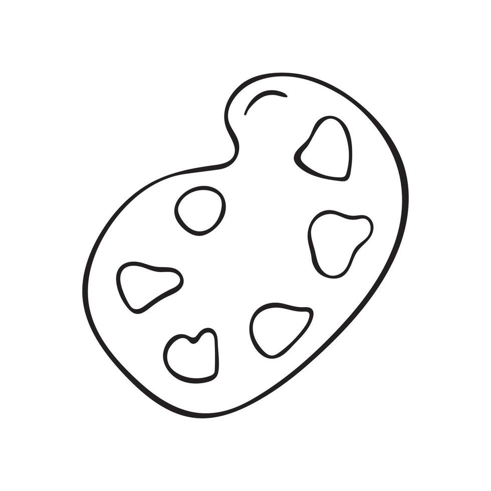 An illustration in the style of doodles with an image of a palette for paints on a white background. vector